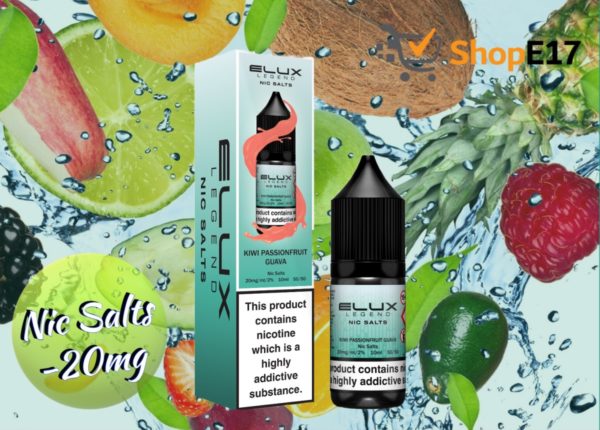 Elux Legend 10ml E-Liquids KIWI PASSION FRUIT GUAVA Nic Salts -20mg