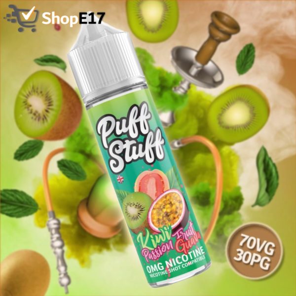 Puff Stuff Shisha OMG Kiwi Passion Fruit Guava Nic Shot Compatible 50ml - Image 2