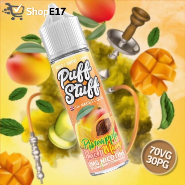 Puff Stuff Shisha OMG Pineapple Peach Mango Nic Shot Compatible 50ml - Image 2