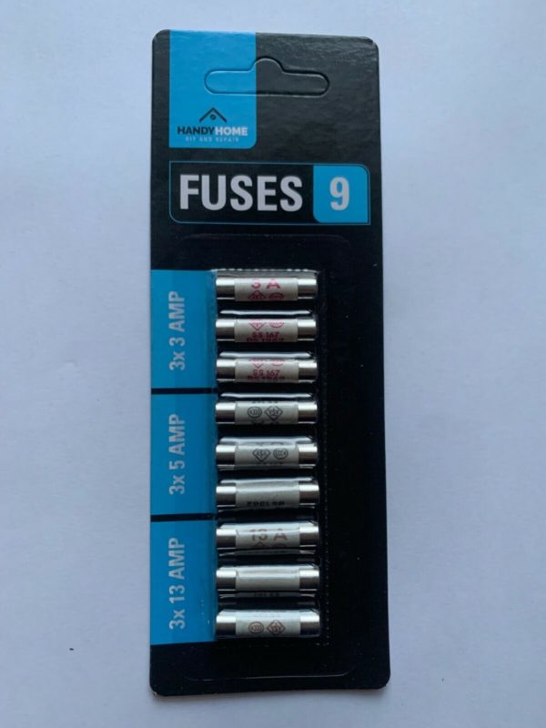 Pack of 9 Mixed Electrical Household plug Fuses